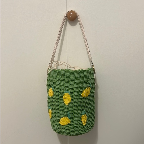 Anthropologie By Anthropologie Raffia Straw Lemon Fruit Bucket Bag Green NWT - Picture 3 of 12